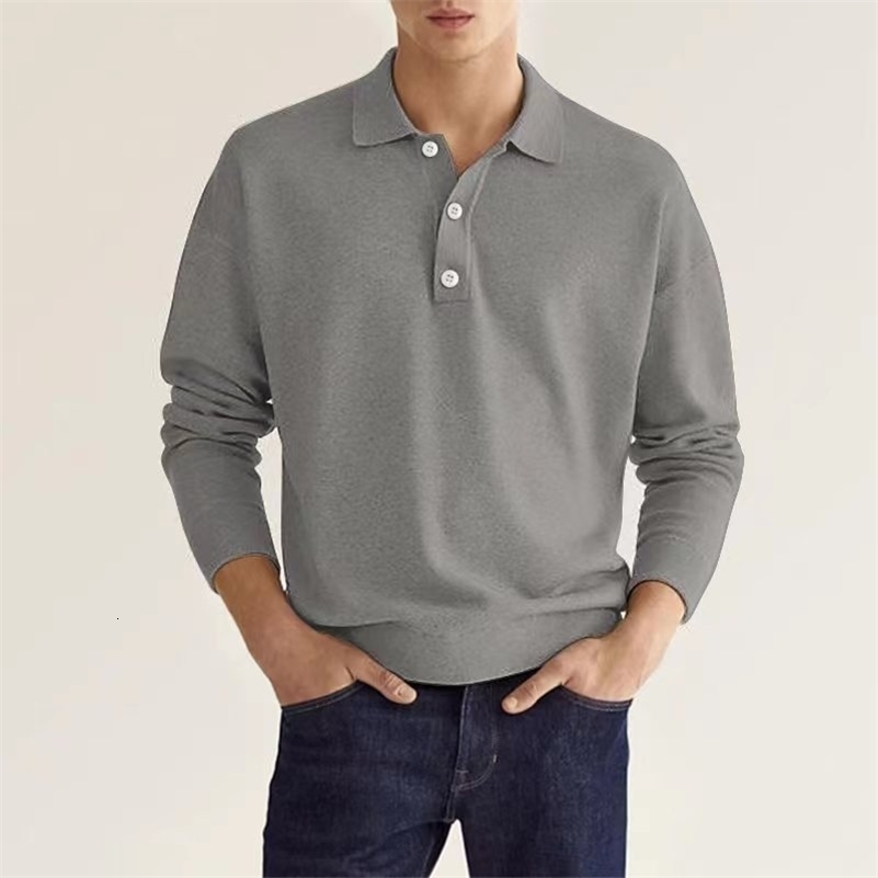 Spring Autumn Solid Color Long Sleeve Polo Shirts Man High Street Casual Loose Button Pullovers Vintage All-match Tops 240826