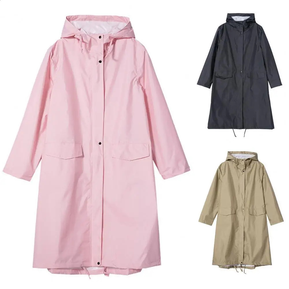 Solid Color Hooded Raincoat Waterproof 210D Polyester Cloth Unisex Rain Jacket for Women Men Outdoor Hiking Pink/ khaki/ black 240827
