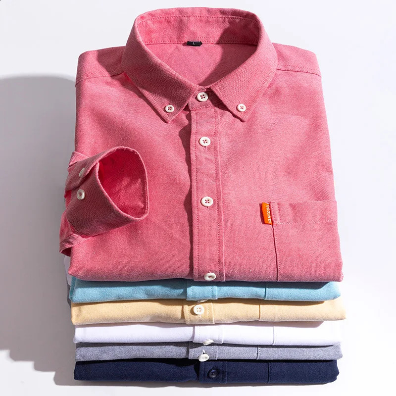 Mens Spring and Autumn Cotton Washed Oxford Spinning Long Sleeve Business Casual Stand up Collar Fashion Edition Mens Shirt 240827