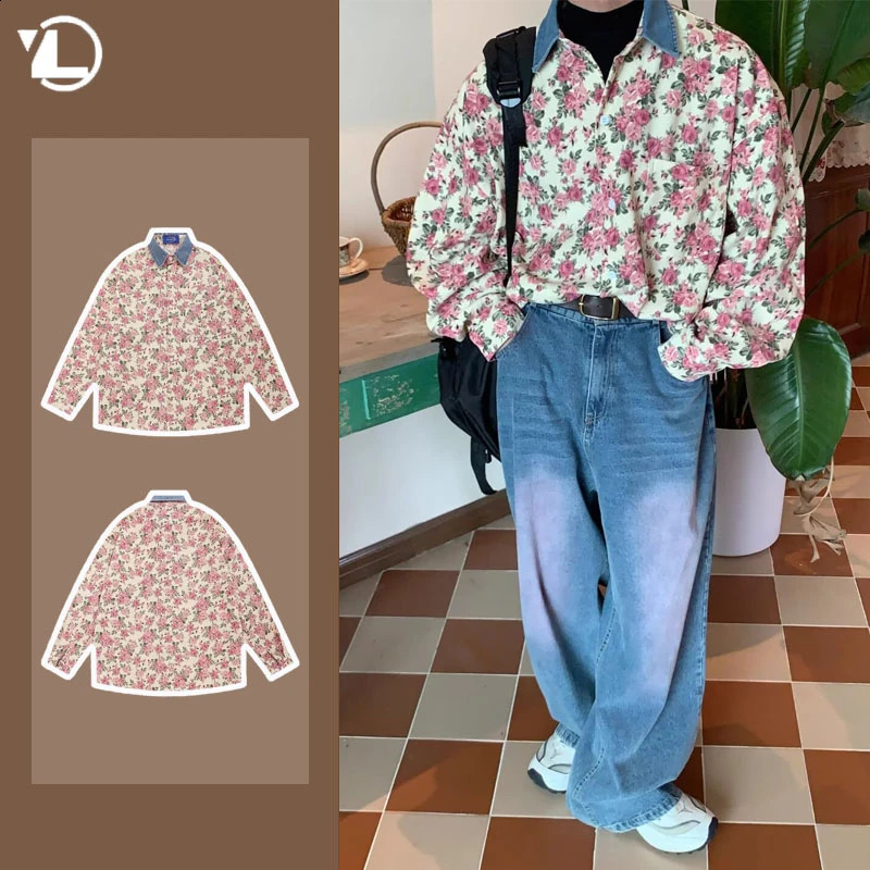 Mens Shirt Jacket Spring High Street Fashion Single Breasted Coats Lapel Patchwork Loose Unisex American Casual Tops 240826