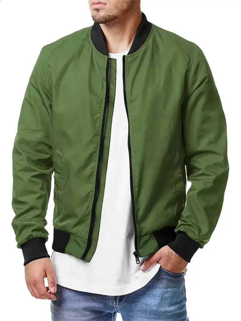Autumn and Winter Mens Stand Collar Casual Zipper Jacket Outdoor Sports Coat Windbreaker Jacket for Men Waterproof Bomber 240826