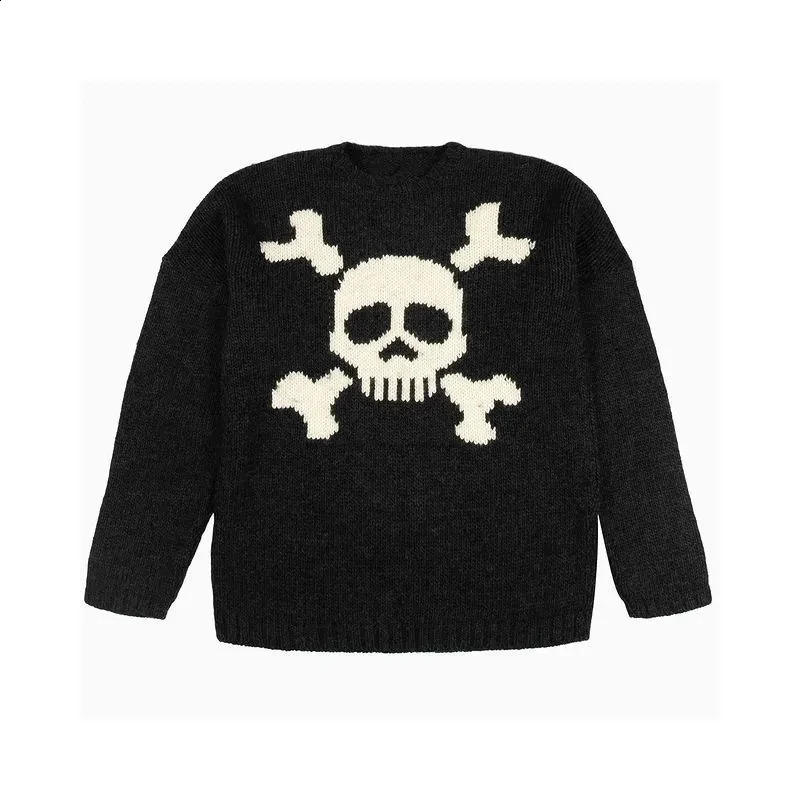 Gothic aesthetic skull print mens sweater punk rock hip-hop street fashion zipper loose long sleeved O-neck streetwear 240827