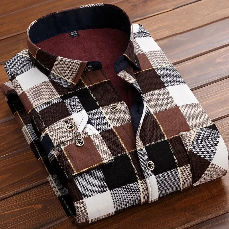 Winter mens classic fashion version long sleeved shirt Autumn mens casual plush thick warm high-quality mens shirt 240827