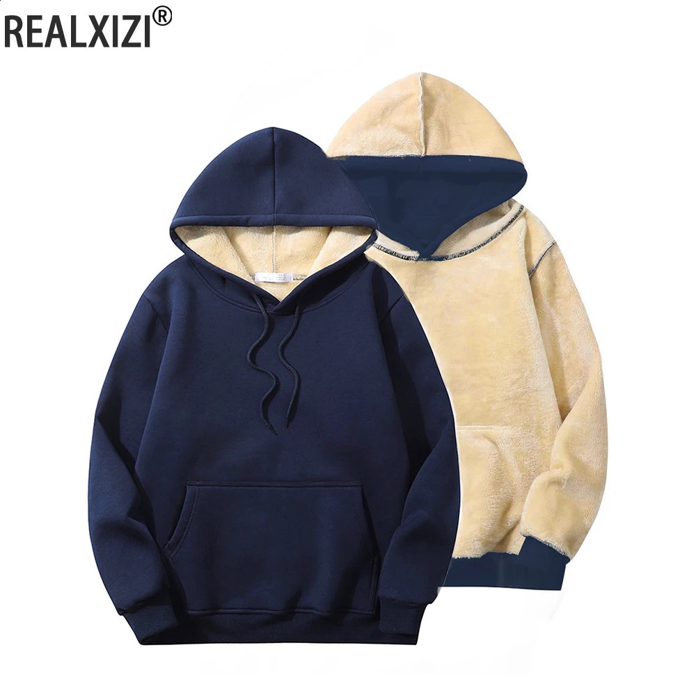 Mens Fleece Hoodies Men Winter Warm Hoodie Sweatshirts Coat Male Thicken Casual Sportswear Clothing 240826