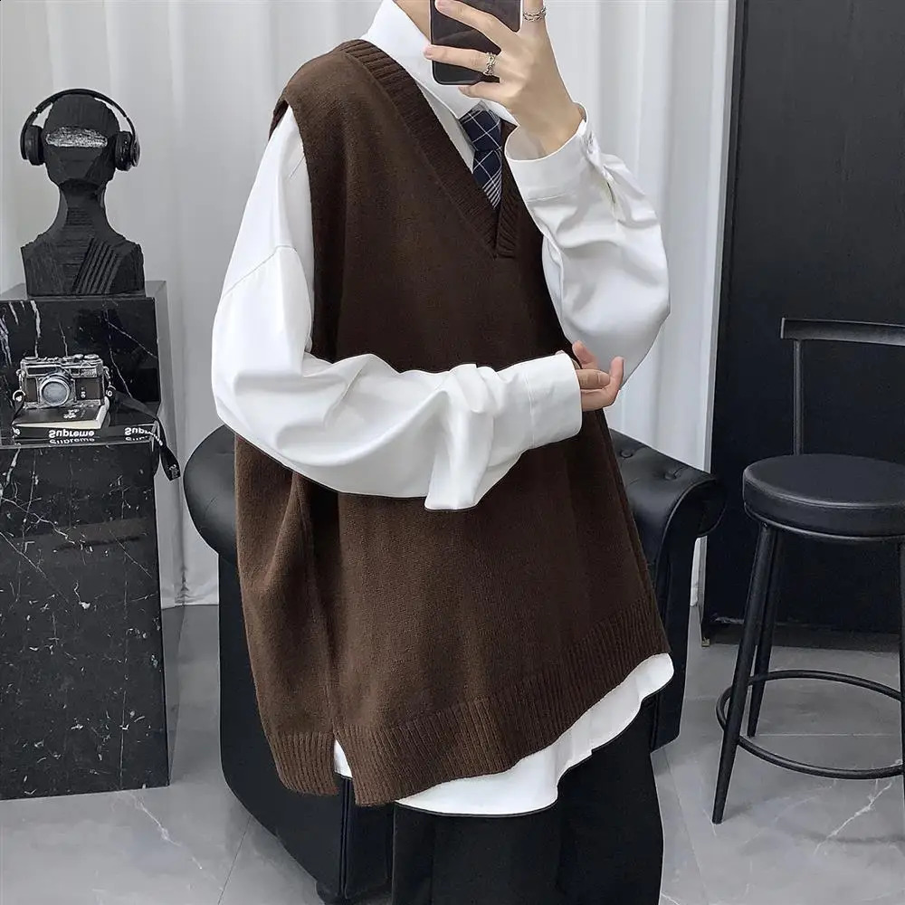 V-cou Pull Gilet Hommes Mode Casual Tricot Pull Hommes Style Coréen Pull Large Gilet Hommes Pull Tricoté Gilet A02 240826