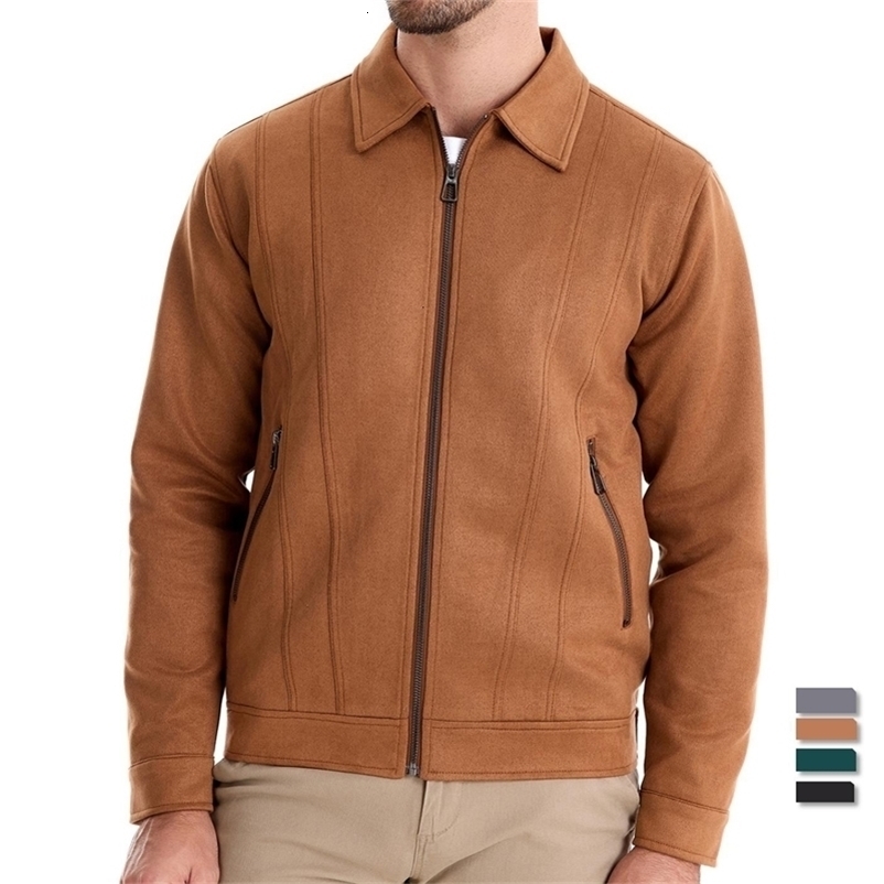 AIOPESON Mens Brown Suede Turn Down Collar Jacket Casual Business Faux Leather Trucker Jackets Coat for y240826
