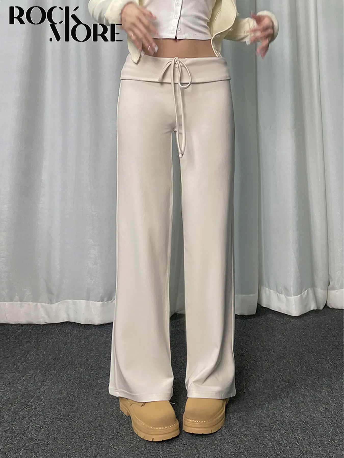 Rockmore Casual Drawstring Solid Pants Y2K Basic Low Waist Straight Trousers Women Aesthetic Chic Ankle-Length Bottoms Coquette 240827