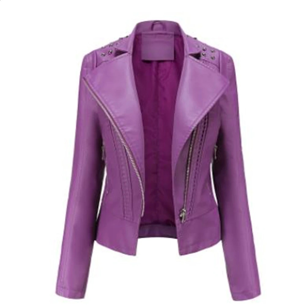 Haubaise 2024 Printemps / été femme noir pu cuir lâche lâche éclair zipper femme veste de positionnement sauvage 240827