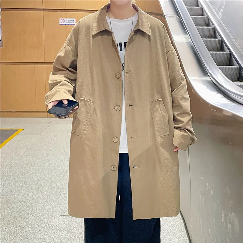 Spring Autumn Men Coat Windbreaker Casual Loose Solid Color Trench Men Fashion Korean Style Mens Jackets Outerwear B04 240826