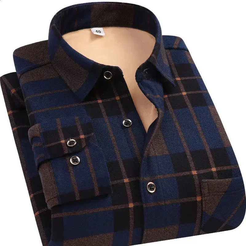 Autumn and winter warm plain weave mens thick velvet long sleeved shirt top ultra-thin casual business mens jacket thick warm jacket 240827