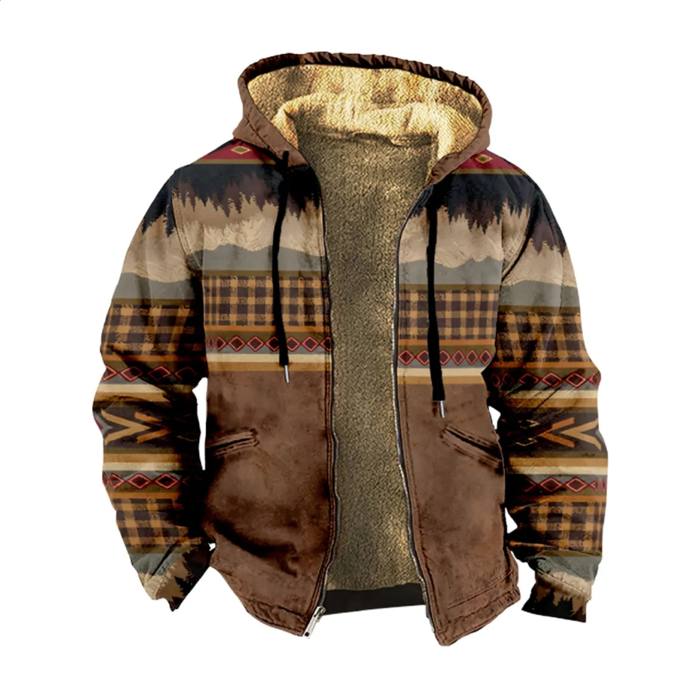 Mens and womens thick wool jackets retro printed street double-layer zippers worn in winter and winter to keep warm 240827
