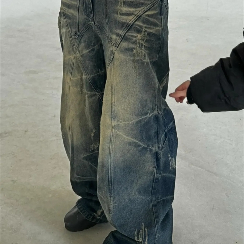 Trou de mode américain laver le vieux jean baggy mâle y2k rétro harajuku hip hop pop gothique haute taille