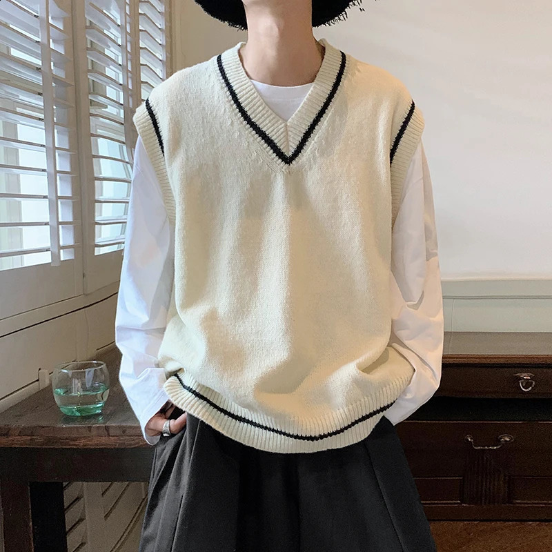 Sweater Vest Women Retro All-match V-neck Sweaters Korean Style High Street Classic Loose Knitting Sweaters Vests Students V04 240826