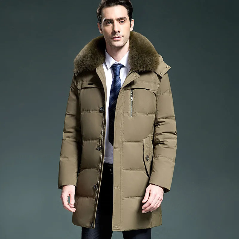 Down Mens Jacket Winter Long Coat Mens Fox Fur Collar Thick Puff Jacket Parka Doudoune Hiver Homme KJ1026 240826