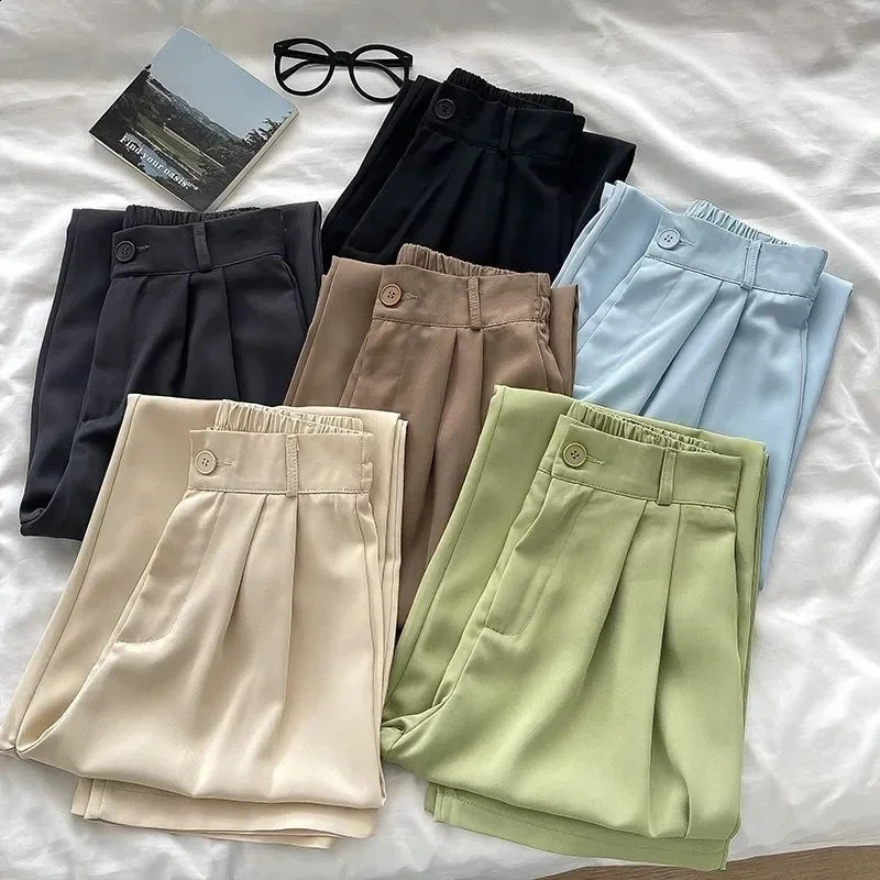 Elastic High Waist Pant 2024 Spring Summer Casual Loose Solid Pencil Trouser Office Ladies Work Nine Points Suit 240827