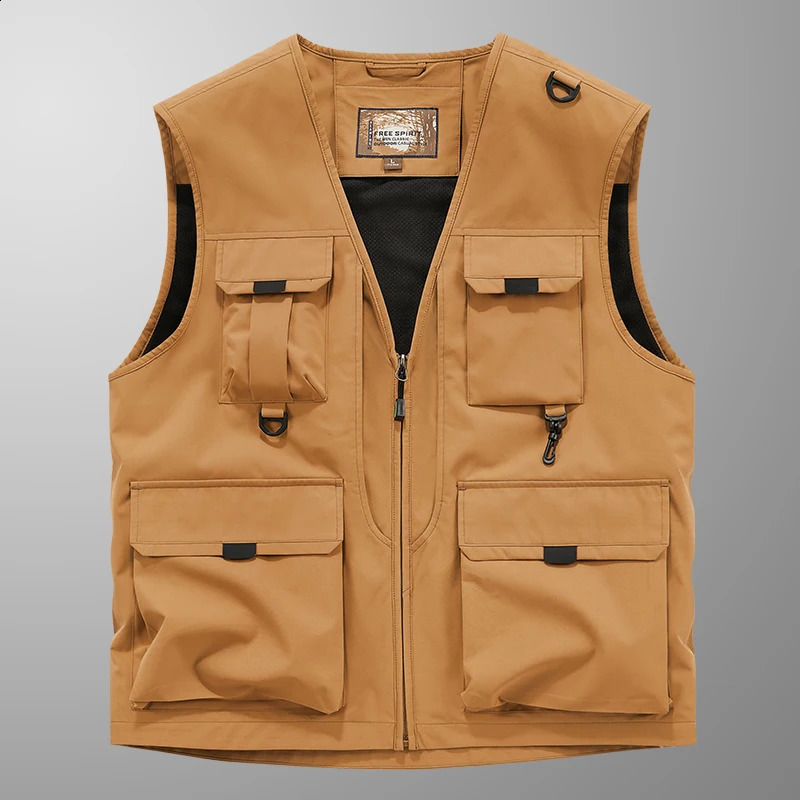 Vintage Turtleneck Solid Color Zipper Pockets Sleeveless Cardigan Jacket Coats Mens Clothing Casual Fashion Spring Autumn Tops 240826