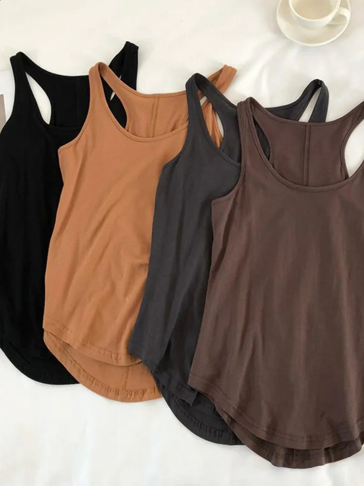 Irregular Tank Tops Summer O-neck Black Casual Sleeveless Tshirt Top Solid Color Loose Basic Camisole Female Fitness Sport Vest 240826