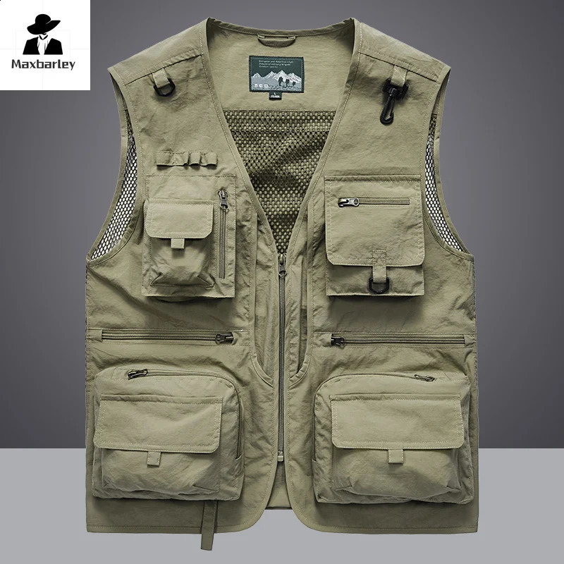14 Pockets Summer Men Us Work Hiking Fishing Vest Mens Pographer Waistcoat Mesh Cargo Sleeveless Jacket Tool Vest 7xl 240826