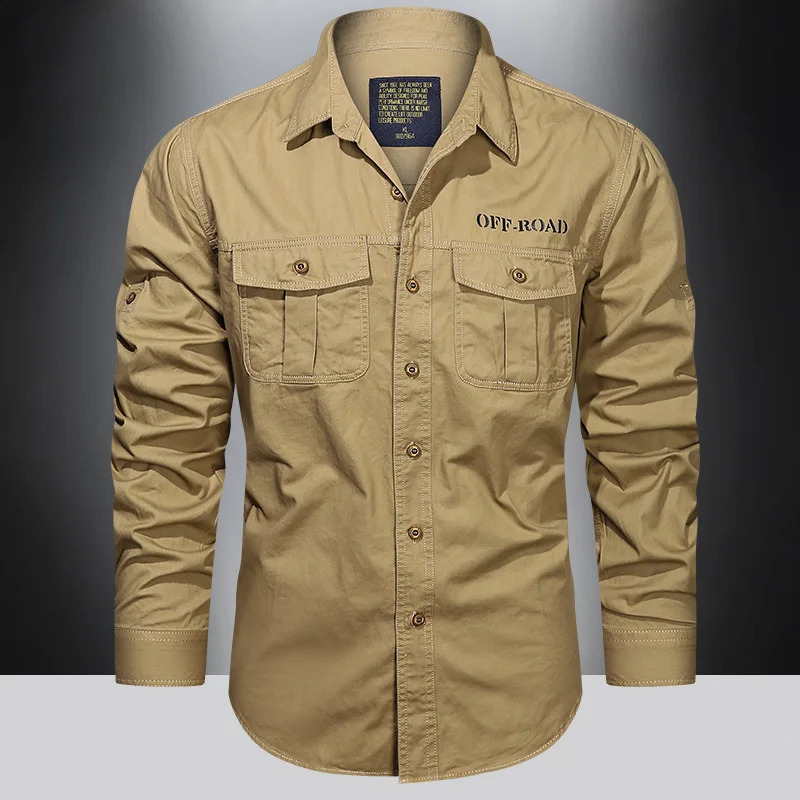 Multi pocket mens spring and autumn loose large casual pure cotton shirt thin style fashionable 240827