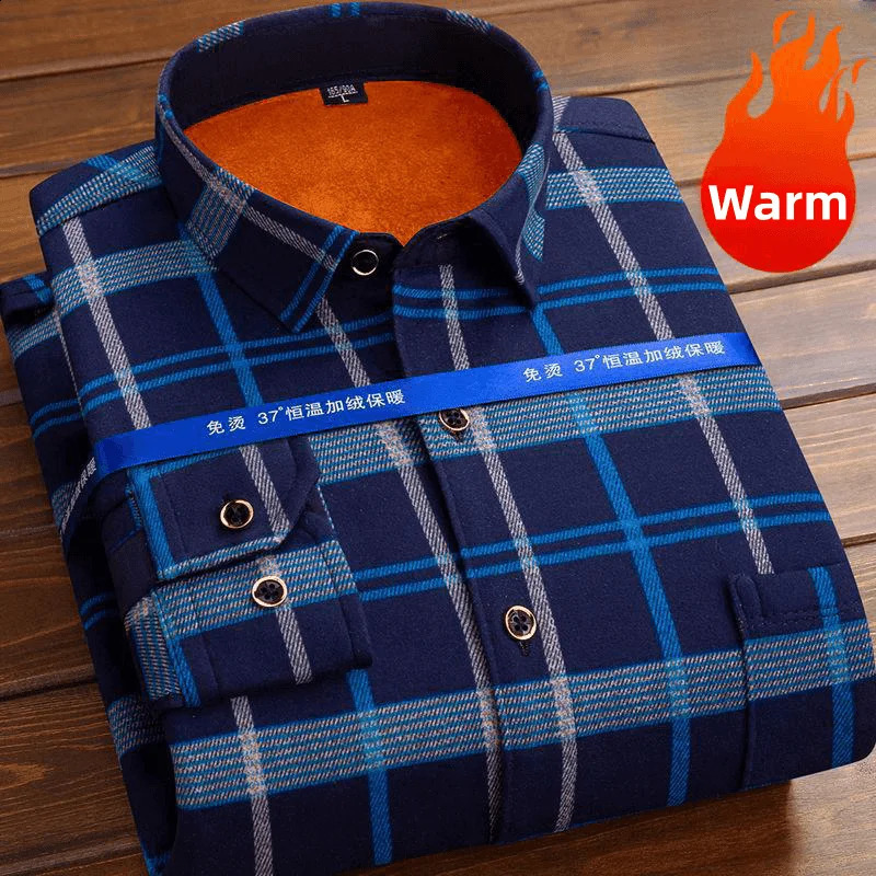 Autumn and winter casual mens long sleeved plain shirt thick and warm mens casual high-quality soft large shirt L-4XL 240827