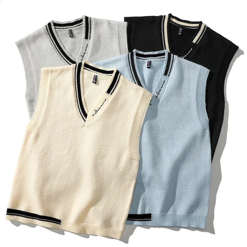 Men Knit Vest Korean Fashion Mens Oversize Knitted Sweater Vest Male Autumn Winter V Neck Sleeveless Vests Pullover 240826