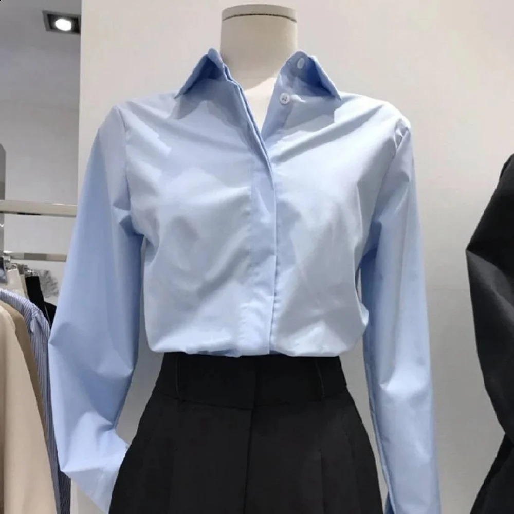 Plus Size Turn-down Neck Elegant Casual Long Sleeve Top Office Lady Solid Shirt And Blouses Basic All-Match Women Clothing Thin 240826
