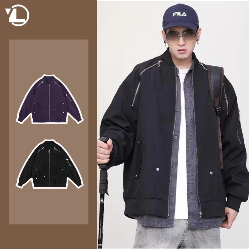 Spring American Pilot Jacket Mens Multi Pocket Trendy Street Loose Bomber Cardigan Couple Fashion Zipper Baseball Coats 240826