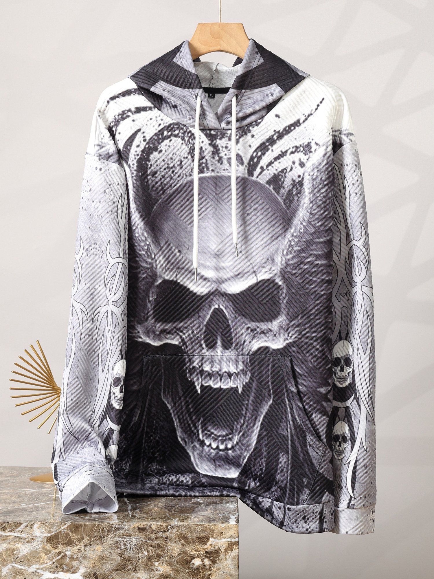 Designer Plus Size Men's Halloween 3D Skull Graphic Print Hooded Sweatshirt Fashion Casual Hoodies For Spring Fall, Men's Clo