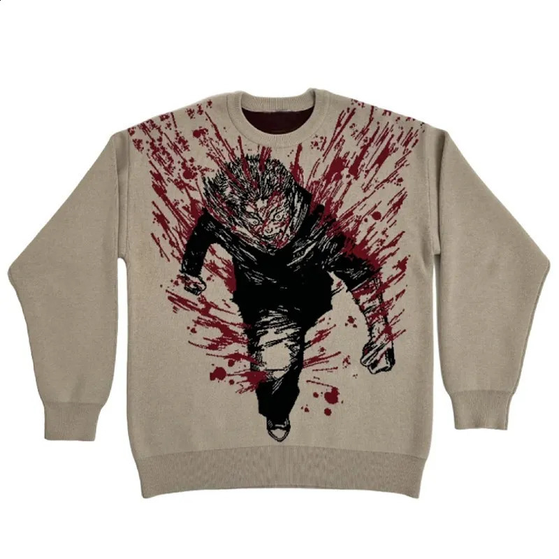 Hip hop Neo Gothic Portrait Printing Pullover Streetwear Knitted Sweater Mens Autumn Harajuku Sweater Womens Oversized Sweater Punk 240827