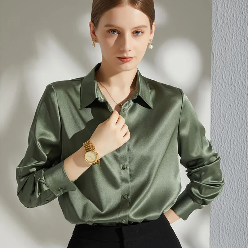 High Quality Satin Shirts for Women Elegant Loose OL Long Sleeve Button Office Lady Blouses Casual All-match Solid Blouse Woman 240826