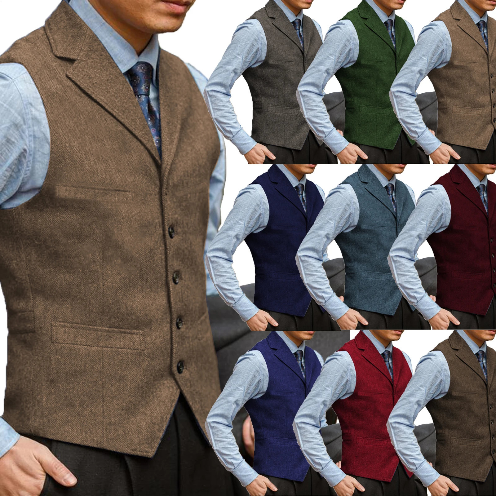 Brown Mens Vest Brown Slim Fit Prom Herringbone Wool Blazer Green Office Suits Burgundy Waistcoat For Wedding Man Grooms 240826