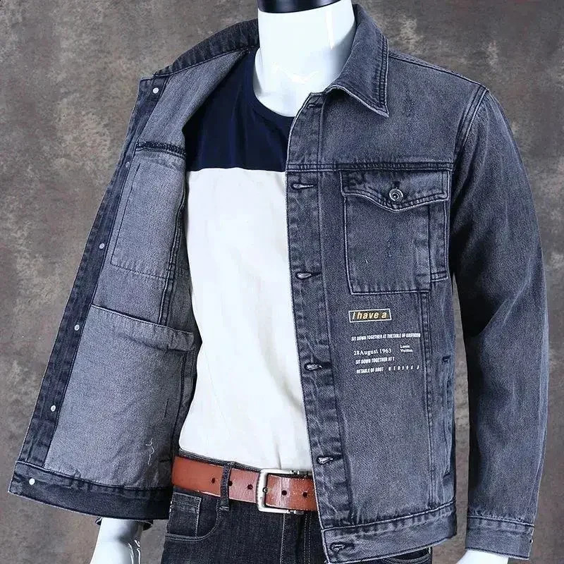 Male Jean Coats High Quality Cargo Button Mens Denim Jacket One Piece Menswear Fashion Size L Loose Stylish Winter G 240826