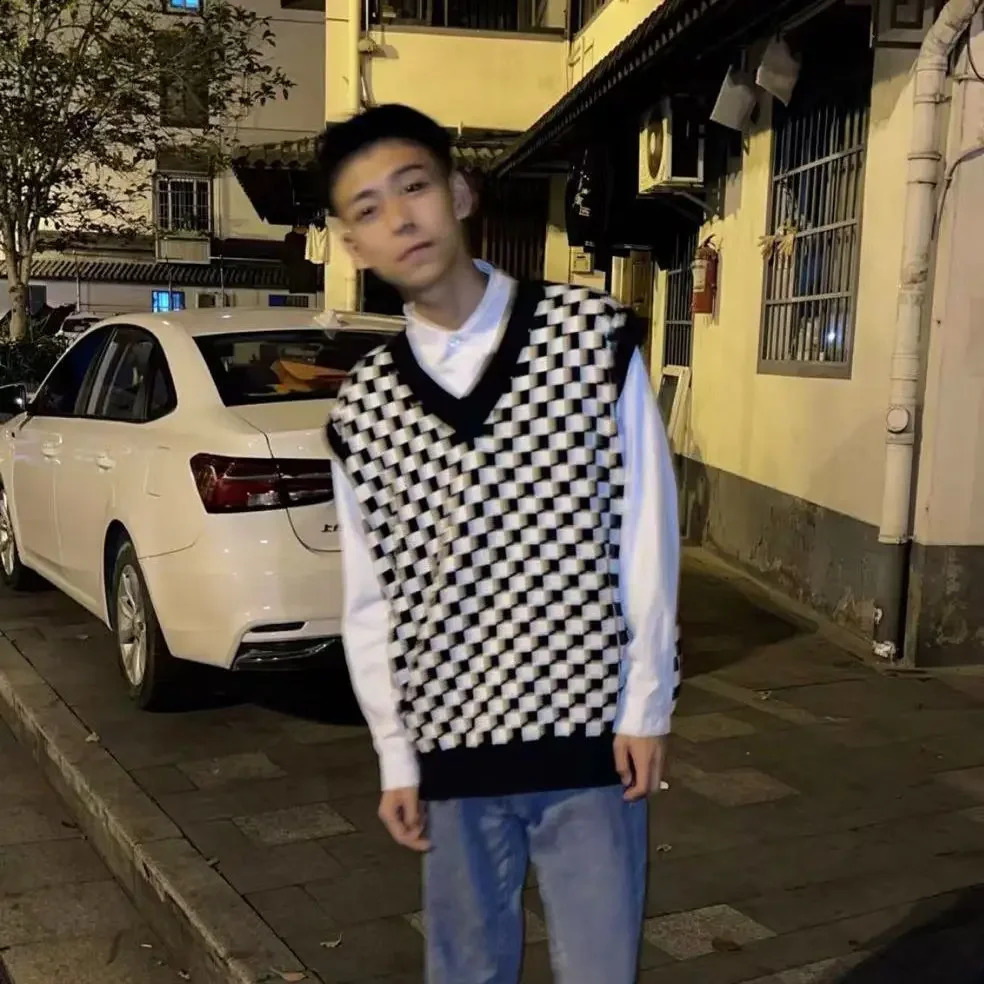 Waistcoat Graphic Knitted Sweaters for Men Black White V Neck Vest Plaid Man Clothes Sleeveless Long Sleeve 100% Large Big Size 240826