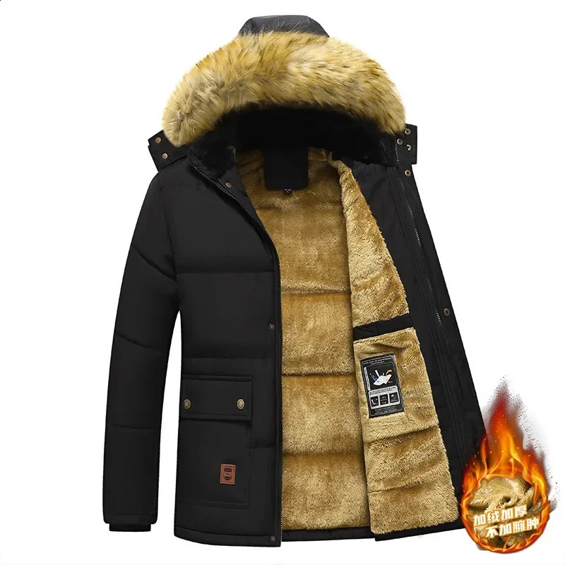 Mens thick warm cotton jacket plush and thick coat European and American cold resistant winter mens clothing 240826