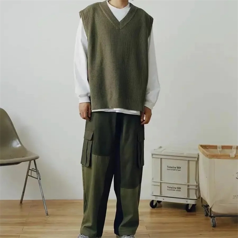 Panels tricotés pour hommes sans sweat à capuche sans manches vêtements d'homme à gilet à imprimé vestement vert swetshirts de mode coréenne une