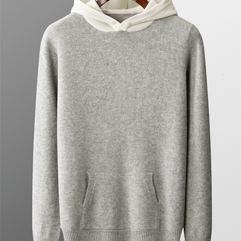 Mens 100% Wool Knitted Pullover Sweater Autumn Winter Thickened Cashmere Sweater Hooded Casual Keep Warm Loose Pocket Tops 240826