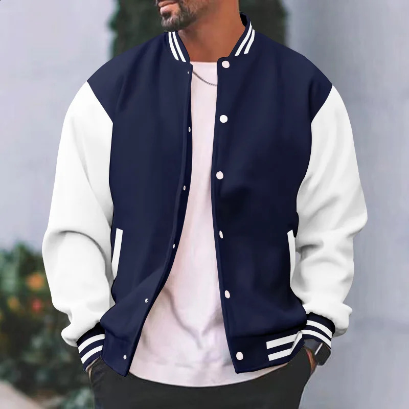 Autumn Winter Fleece Warm Mens Baseball Jacket Oversize Sweatshirt Stand Collar Single Breasted Loose Casual Cardigan Coat 240826