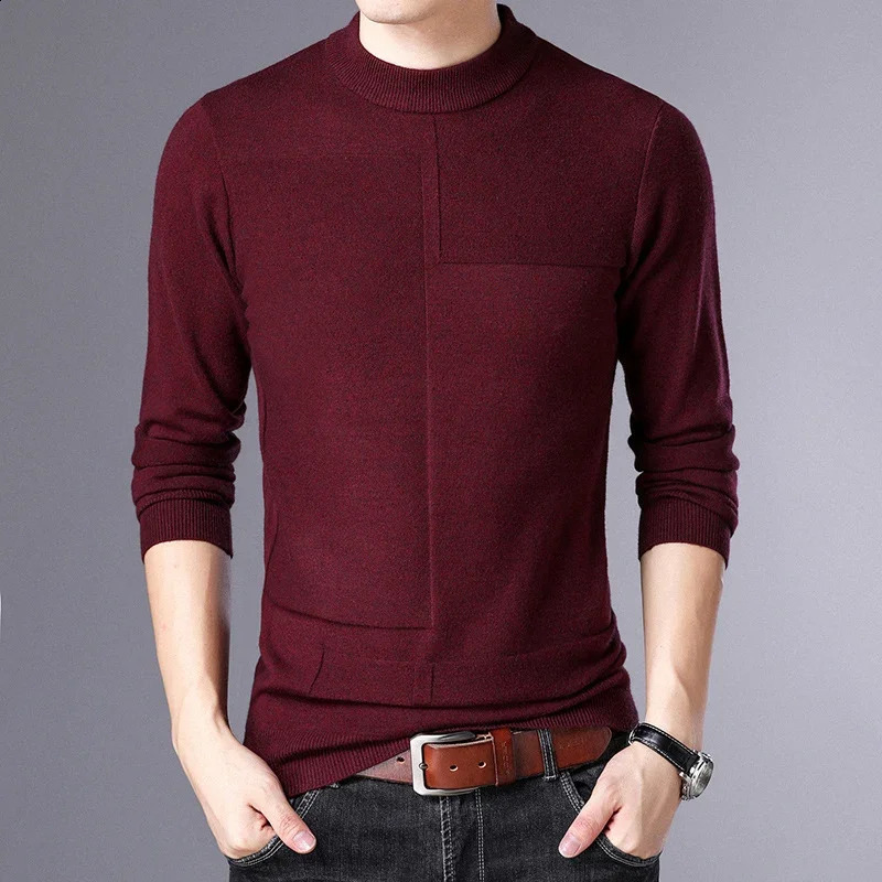 Brovon Autumn Winter Mens Floral Long Sleeve O-Neck Plain Classic Solid Color Sweater Business 2024 Mens Clothing 240827
