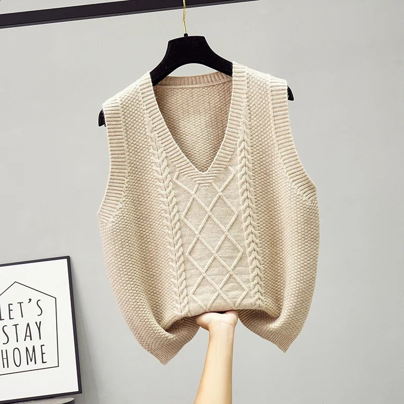 3927 Knitwear Pullover Sweater Vest Women Solid Color Vintage Short Asymmetrical Knitted Slim Sleeveless Waistcoat 240826