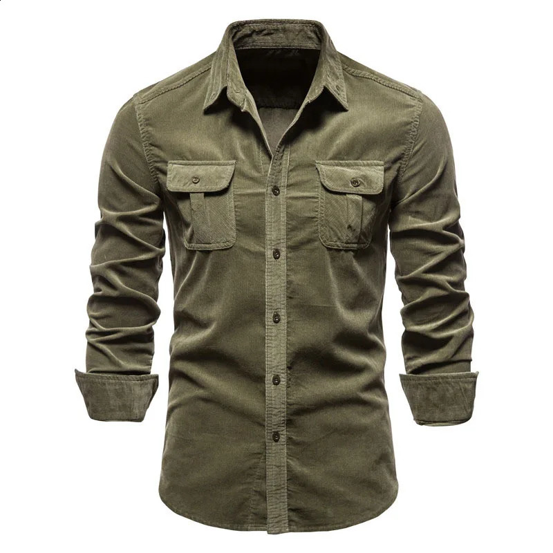 autumn 100% pure cotton Corduroy mens solid color slim fit casual shirt high-quality long sleeved mens social shirt 240827