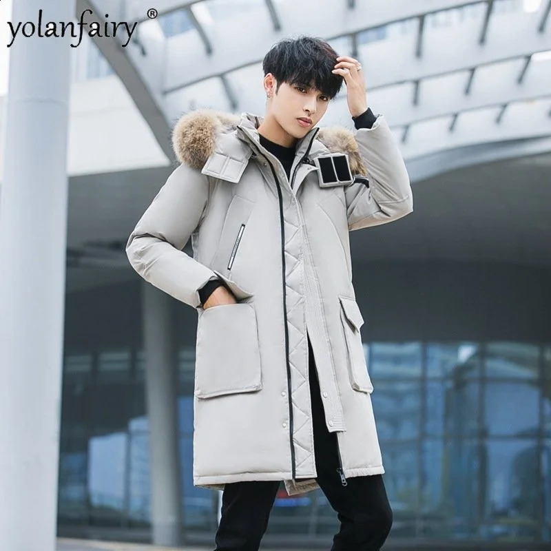 Big fur collar 2024 winter down jacket mens casual top thick cushion mens coat park super large inflator 240826