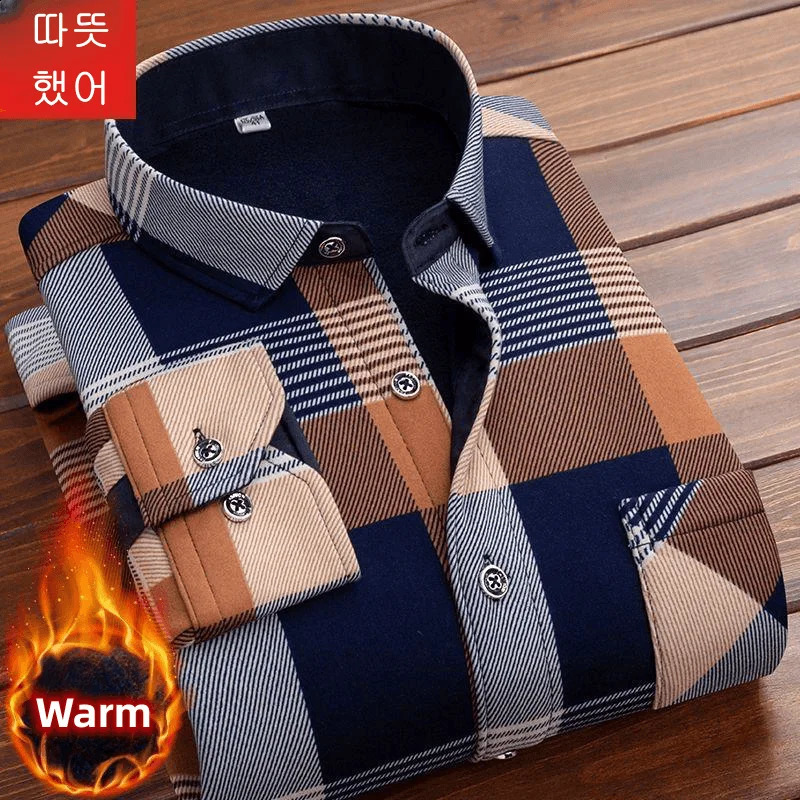 Mens Fashion Autumn Casual Long Sleeve Plain Shirt Thick Warm Mens Casual High Quality Soft Large Top 240827