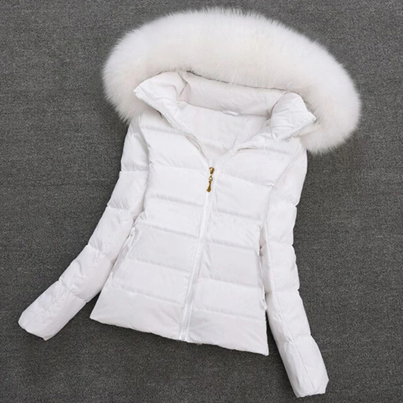 fur hooded autumn warm short jacket cotton Parkas basic jacket for women 2024 winter Parkas womens jacket ultra-thin jacket 240826