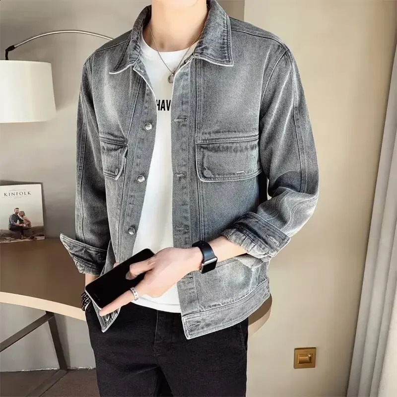 Veste en jean pour hommes Trendy Vintage Cowboy Style Cropped Veste printemps automne coréen Fashion Ajustement décontracté vêtements 240826