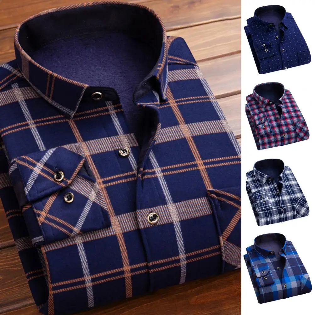 Mens wool shirt formal business style mens wool shirt plain printed thick plush long sleeved mens cardigan 240827