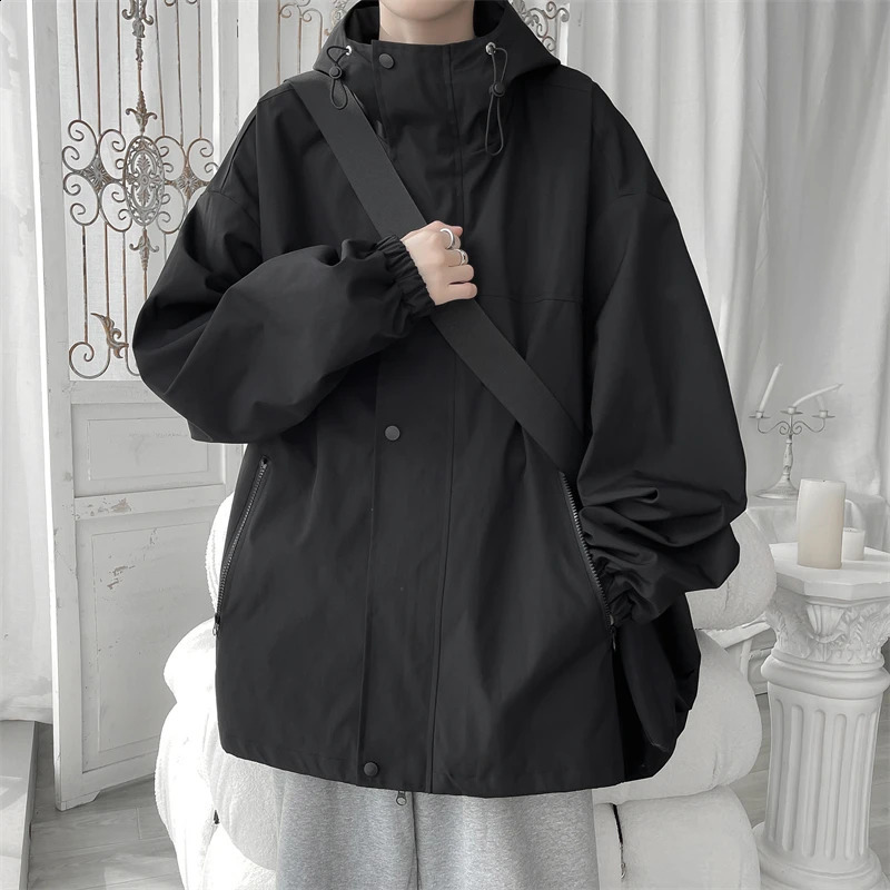 Men Hooded Jacket Men Bomber Jacket Mens Windbreakers Zipper Coats Spring Autumn Loose Cargo Jacket Men Casual Sportswear 240826