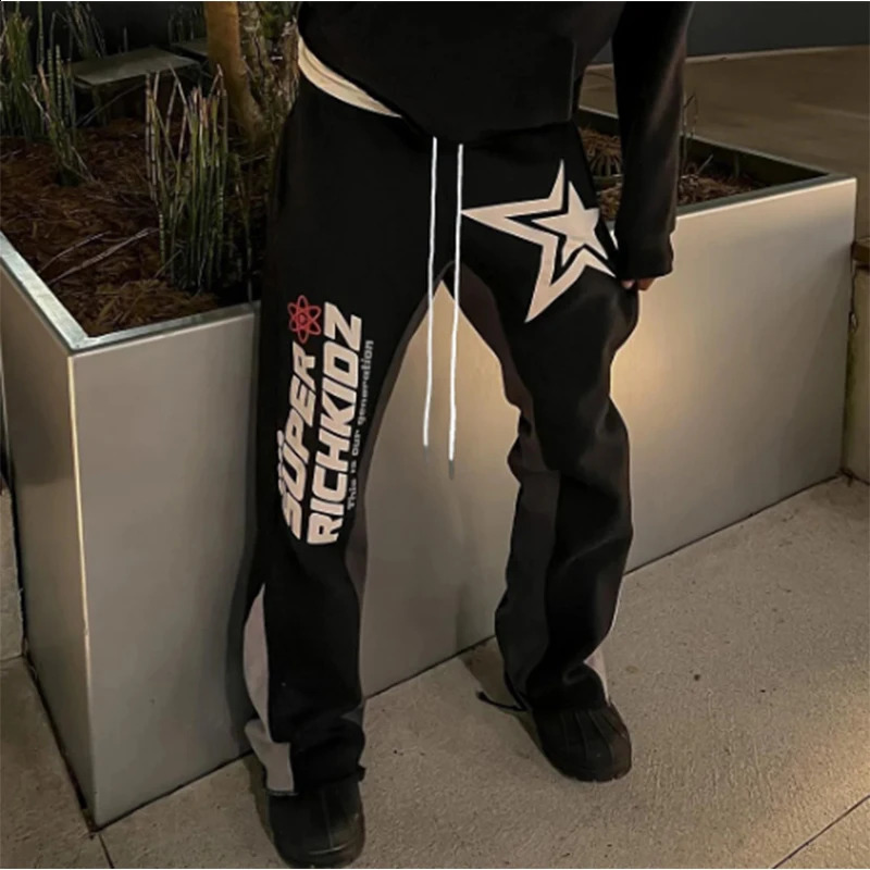 mens and womens bell bottoms printed casual fashion Spring fall highwaisted pants retro punk streetwear 240826
