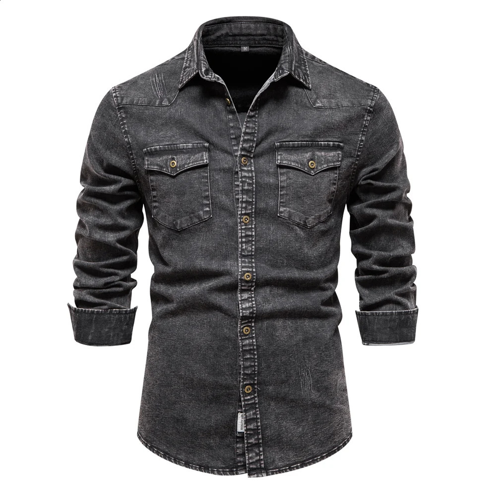 AIOPESON Cotton Mens Denim Shirt Double Pocket Solid Color Casual Mens Denim Shirt Autumn Ultra Thin High Quality Mens Shirt 240827