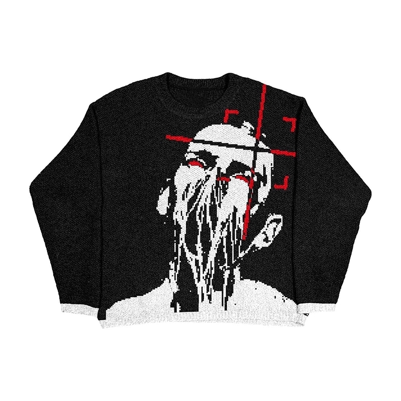 Street Clothing Harajuku Grunge Goth Street Clothing Knitted Sweaters Mens Gothic Pullover Autumn Cotton Sweaters Womens Oversized Sweaters 24082