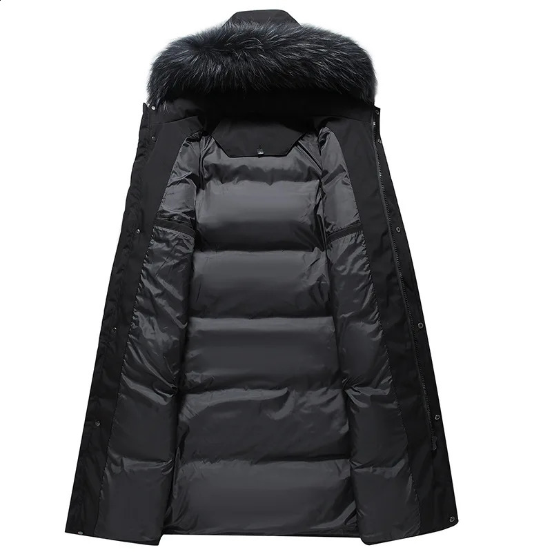 winter knee long jacket mens hooded fur collar fashionable casual warm mens business jacket mens jacket 240826